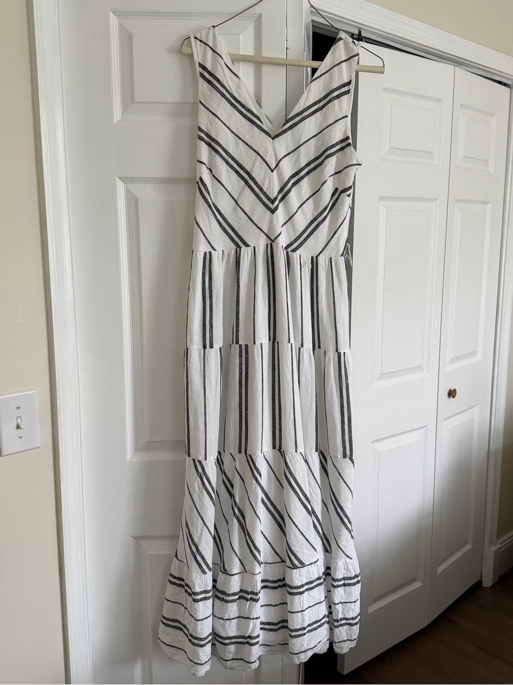 DKNY White Maxi Dress with Black Stripes